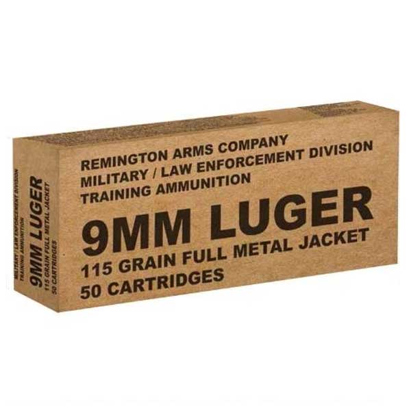 Remington Mil/LE Overrun 9mm Luger 115 Grain FMJ, 50 Disparos B9MM3