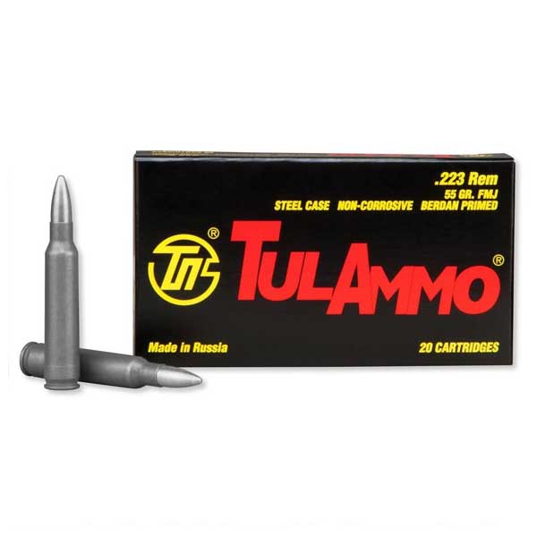 TulAmmo .223 Rem, caixa de aço FMJ de 55 grãos, 20 cartuchos TA223550